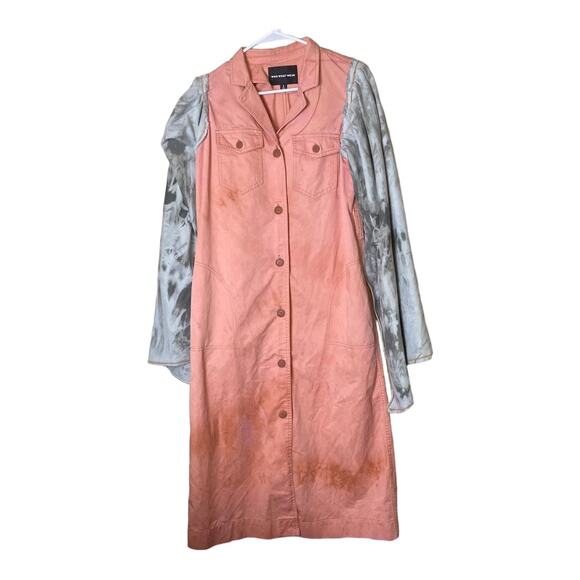 Who What Wear Tie Dye Bell Sleeve Denim Funky Mix Media Button Up Dress Small - Picture 3 of 13